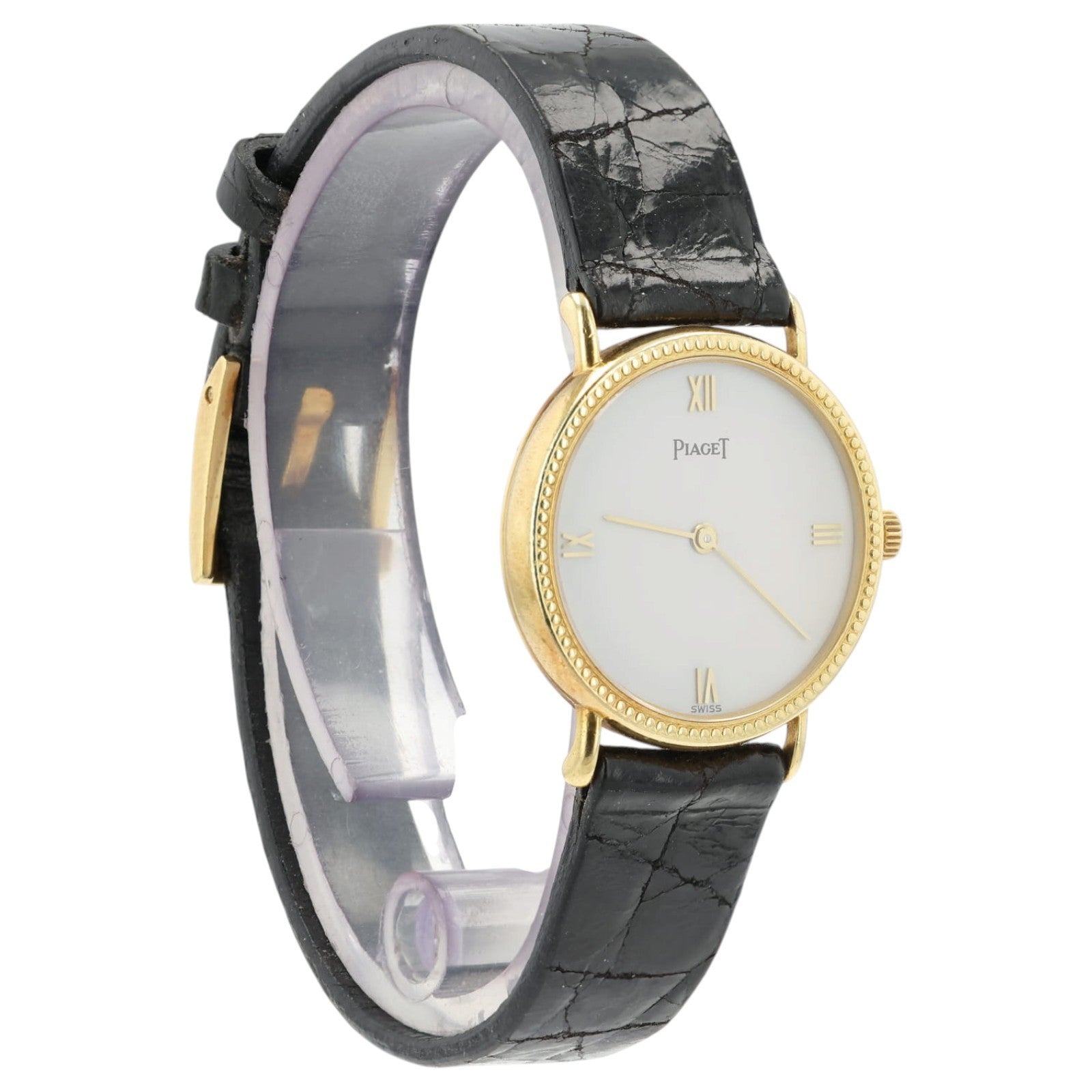 Piaget White Dial Beaded Bezel 18k Yellow Gold 24mm Quartz Women's Watch 8711