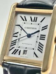 Cartier Tank Solo XL 18k Yellow Gold Black Leather Strap 31mm Automatic W5200026