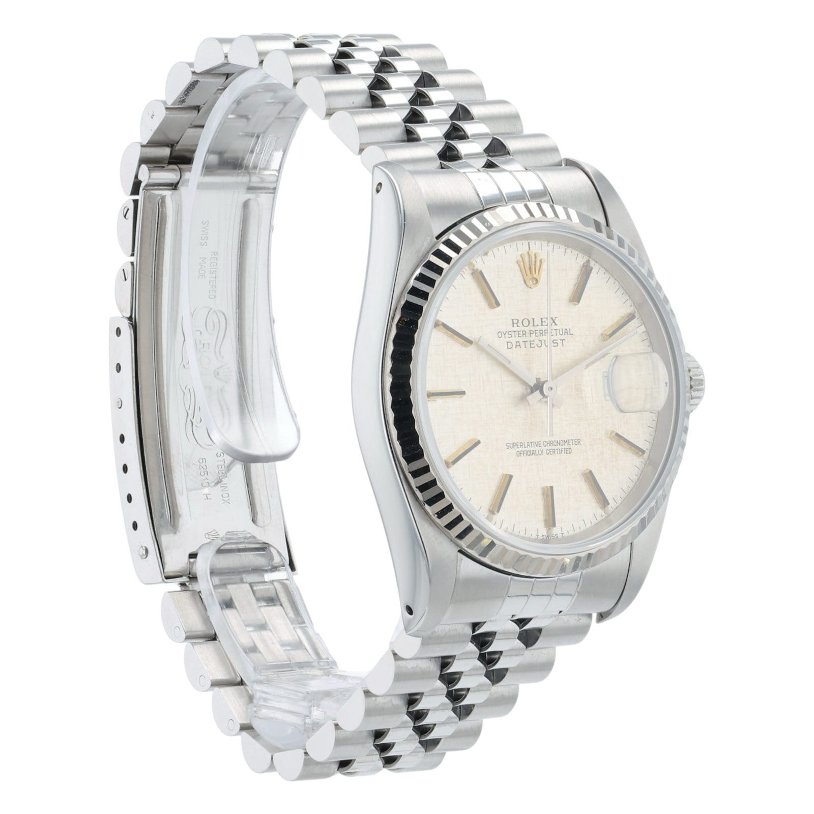 Rolex Datejust Linen Silver Dial Stainless Steel 36mm Automatic Mens Watch 16234