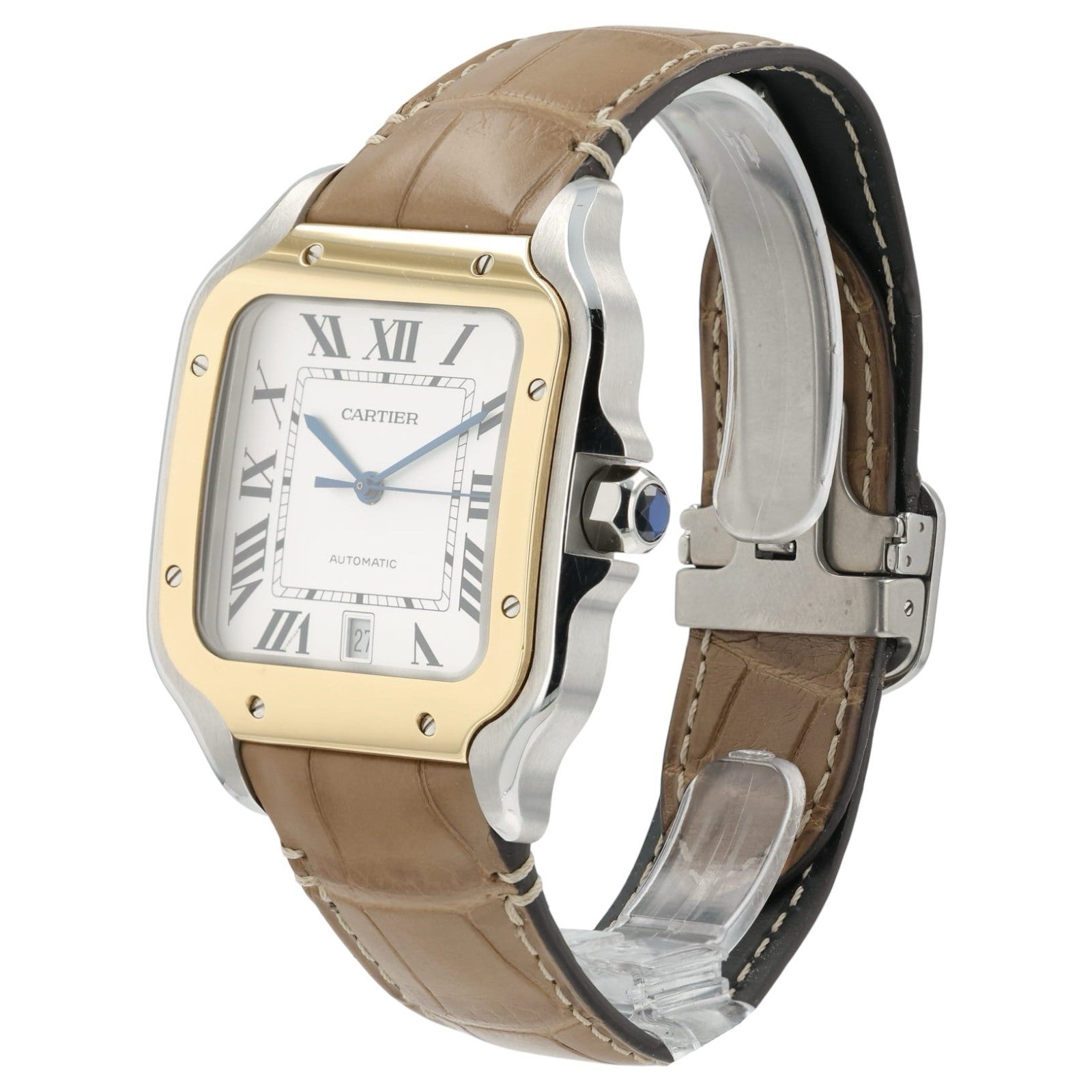 Cartier Santos Silver Dial Gold & Steel 39x47mm Manual Wind Men’s Watch W2SA0006