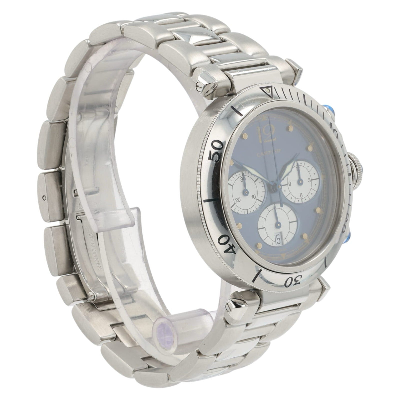 Cartier Pasha Chrono Blue Dial Stainless Steel 38mm Quartz Movement W3100355