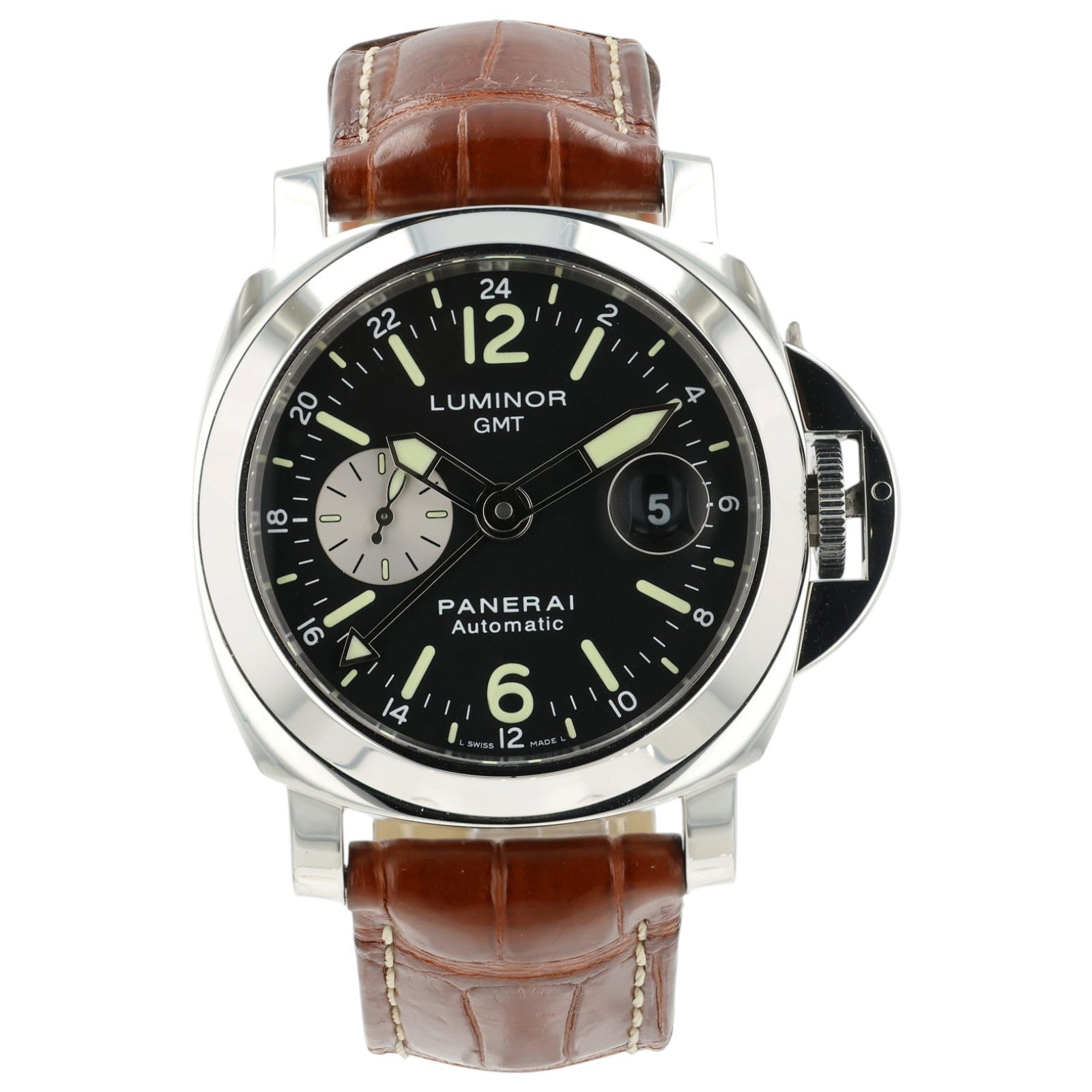 Panerai Luminor GMT Black Dial Steel 44mm Automatic Date Mens Watch PAM00088