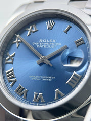 NEW Rolex DateJust 41 Azzurro Blue Roman Steel Oyster Watch 126300 - Box/Papers