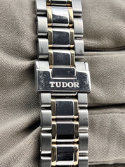 TUDOR Style Men's Two Tone Watch 12503 Black Diamond Dial 38mm With B&P