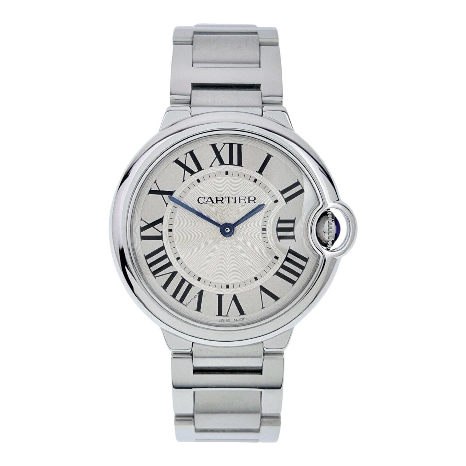 Cartier Ballon Bleu Stainless Steel Silver Dial 36mm Quartz Mens Watch W69011Z4