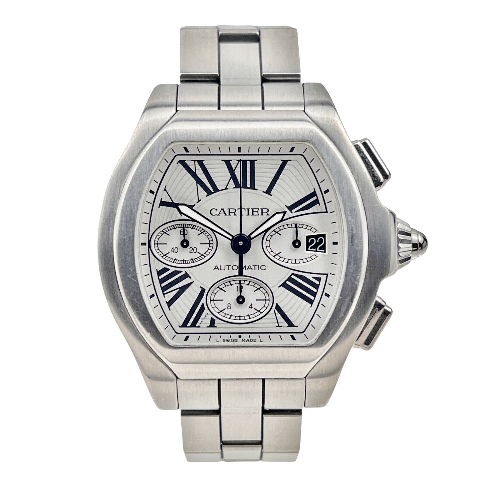 Cartier Roadster XL Chronograph Auto Silver Dial 3405 Stainless Steel Watch