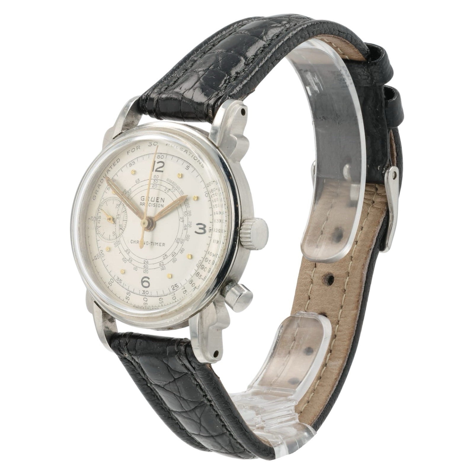Gruen Chrono-Timer Silver Dial Stainless Steel 33mm Manual Wind Men’s Watch