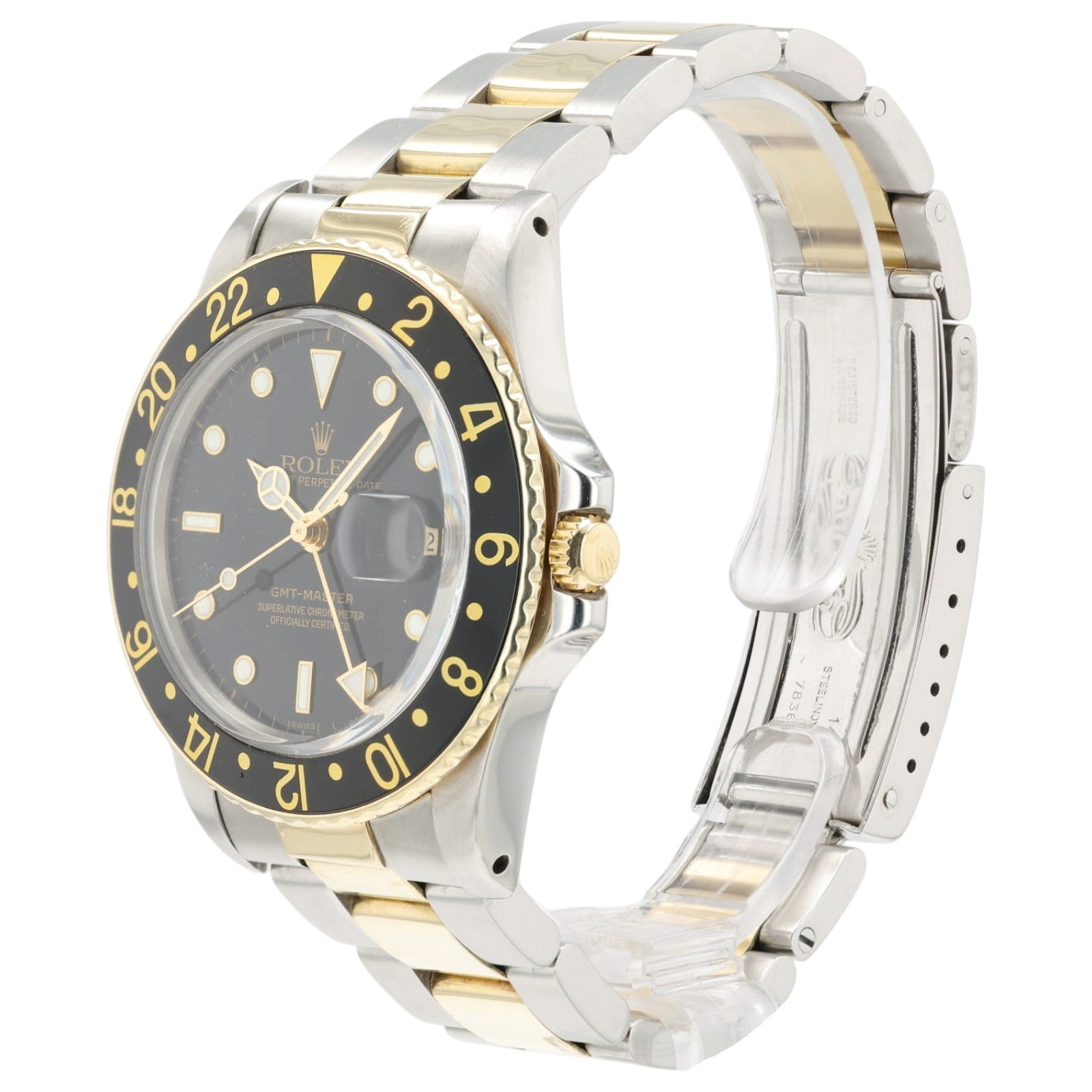 Rolex GMT Master Black Dial Gold & Steel 40mm Automatic Men's Watch 16713