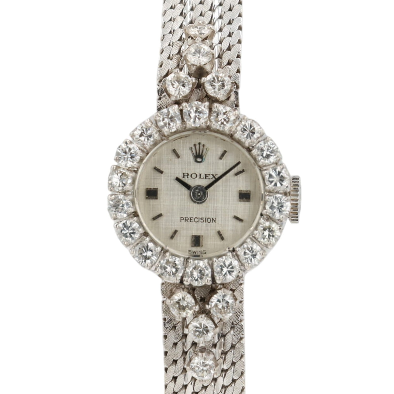 Rolex Cocktail Watch Silver Dial 18k White Gold 15mm Manual Wind Womens 2166