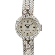 Rolex Cocktail Watch Silver Dial 18k White Gold 15mm Manual Wind Womens 2166
