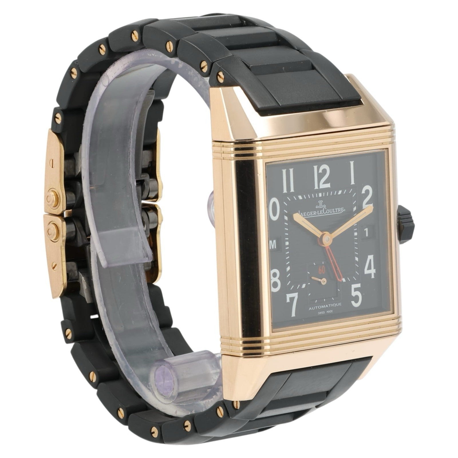 LeCoultre Reverso Squadra Hometime Black Dial 18k Rose Gold Auto Watch Q7002671