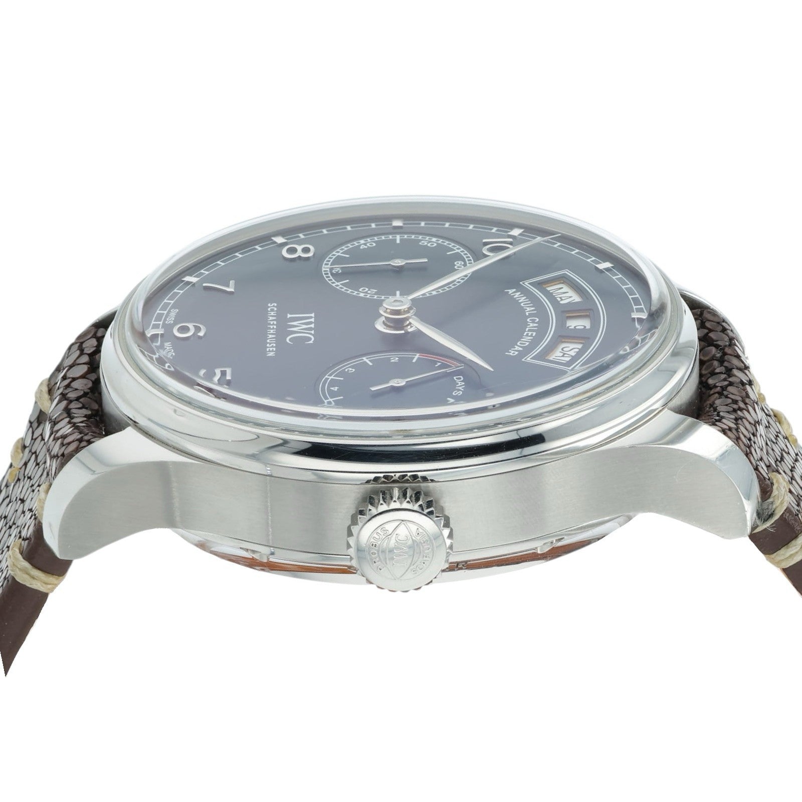 IWC Portuguese Annual Calendar Steel Blue Dial Automatic Mens Watch IW503502