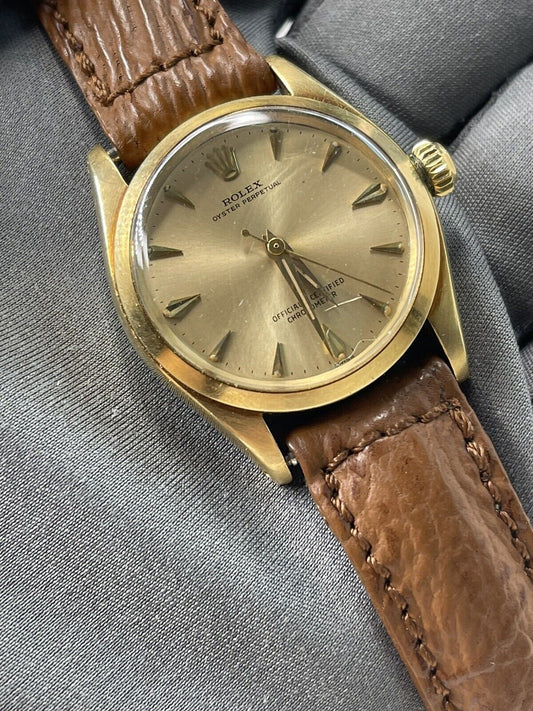 ROLEX OYSTER PERPETUAL MID SIZE 31MM 6548 AUTOMATIC WATCH VINTAGE 14k YG