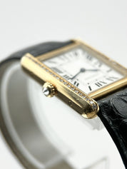 Cartier Tank Solo 2743 Quartz 18k Yellow Gold Watch 31mm Diamond Bezel