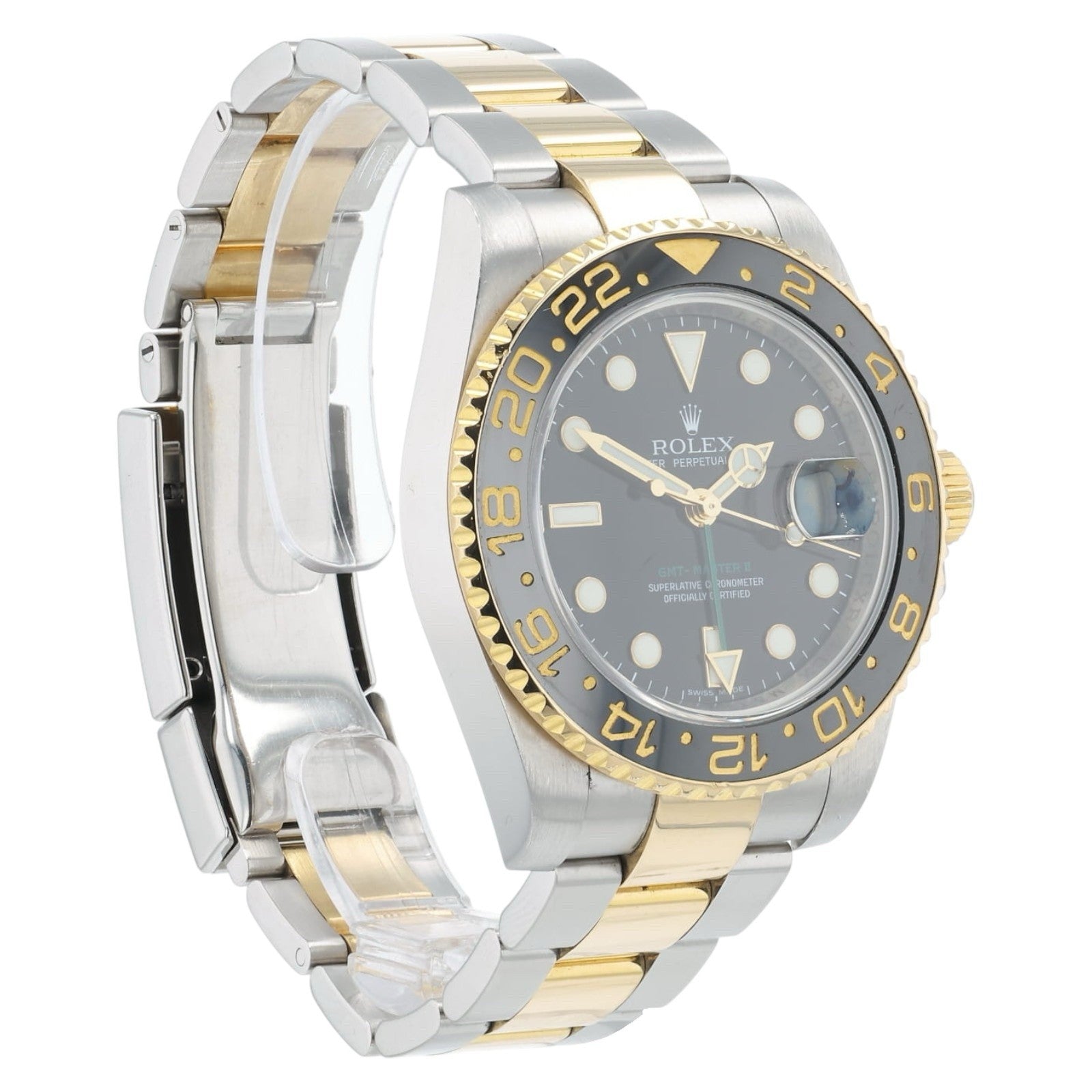 Rolex GMT-Master II Gold & Steel Black Dial 40mm Automatic Mens Watch 116713LN