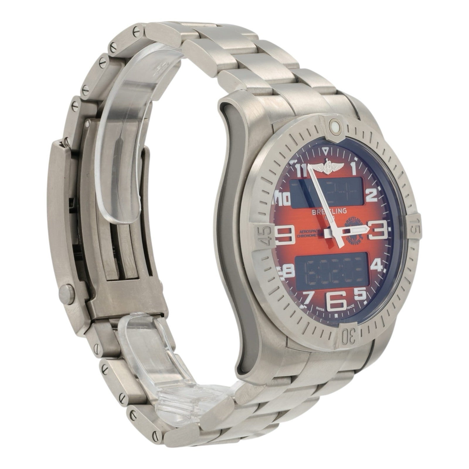 Breitling Aerospace Orange Dial Titanium 43mm Quartz Movement Mens Watch EB7010