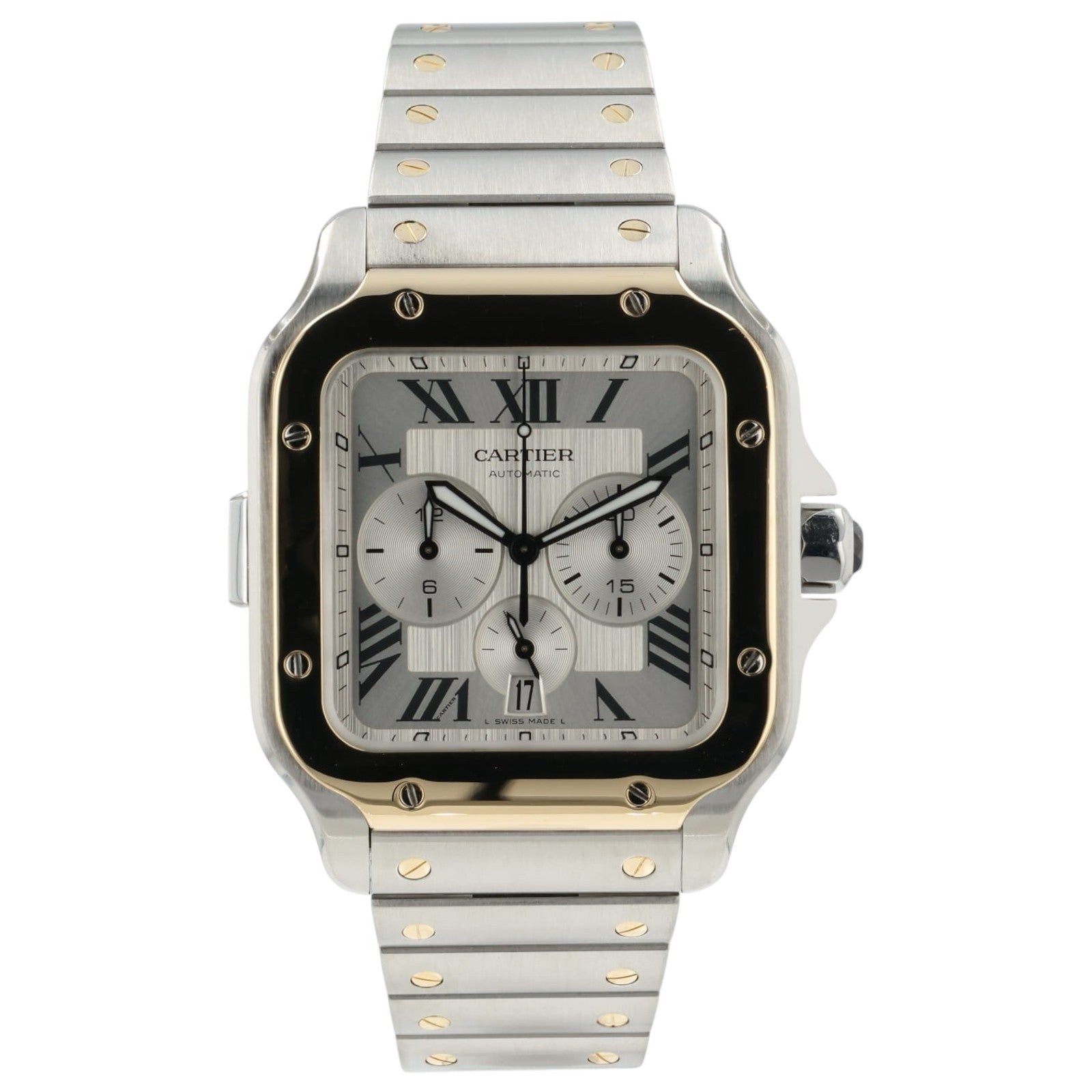 Cartier Santos Chronograph Silver Dial Gold & Steel 43mm Automatic Mens W2SA0008