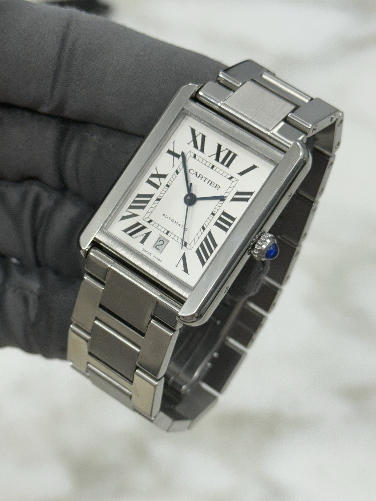 Cartier Tank Solo Date XL Roman Stainless Steel 31mm Automatic Men’s Watch 3515