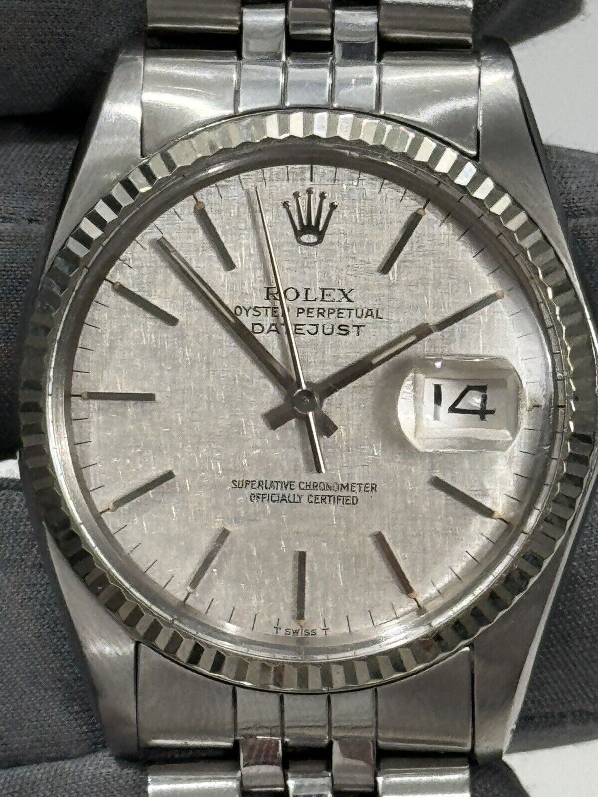 1978 Rolex Datejust Stainless Steel 16014 Factory Linen Mens 36mm Watch