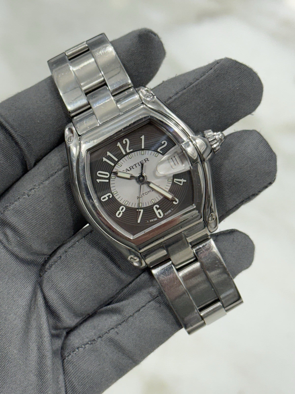 Cartier Roadster 37mm Automatic Mens Watch Stainless Steel Gray Dial 2510