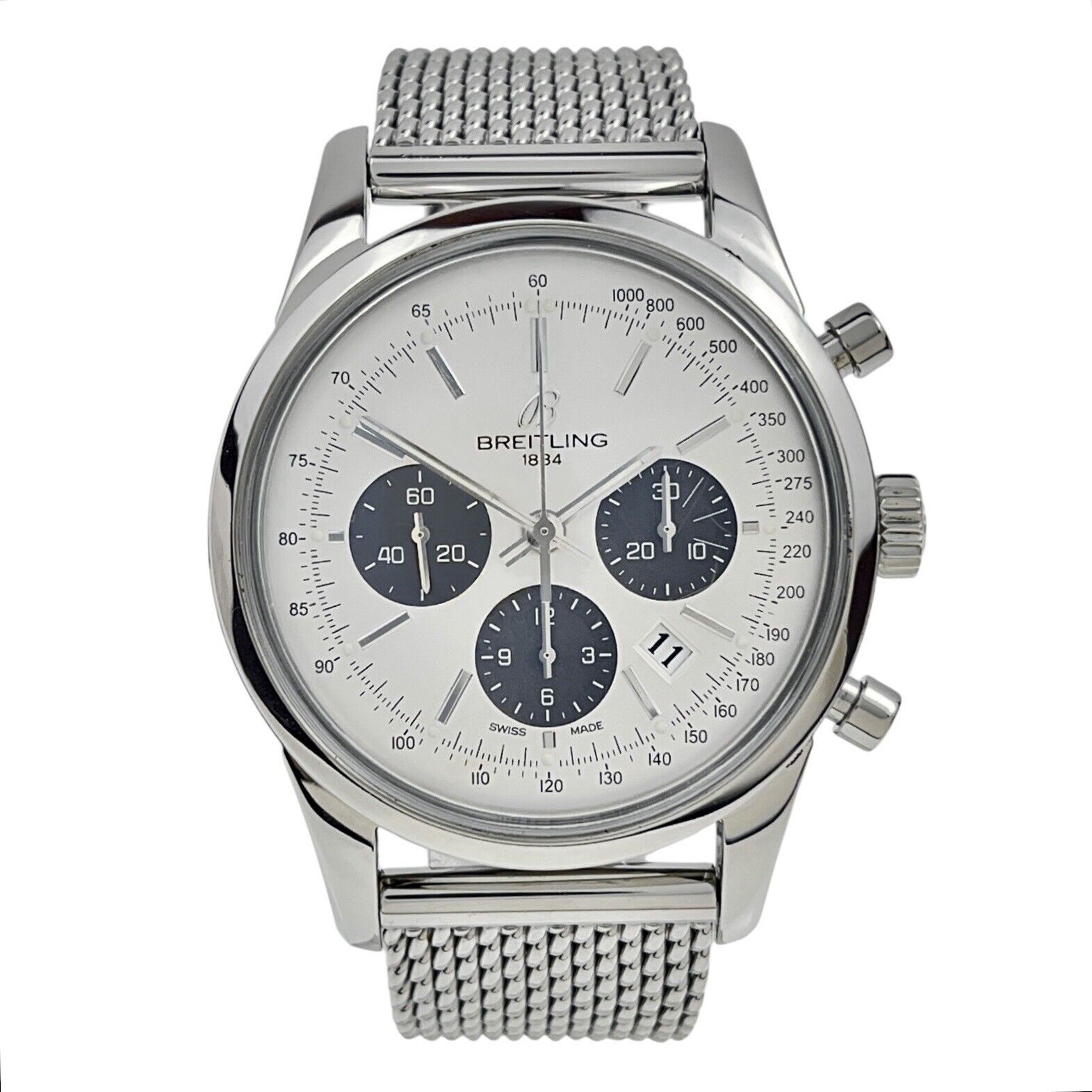 Breitling Transocean Chronograph Steel Silver Color Dial 43mm Automatic AB0152