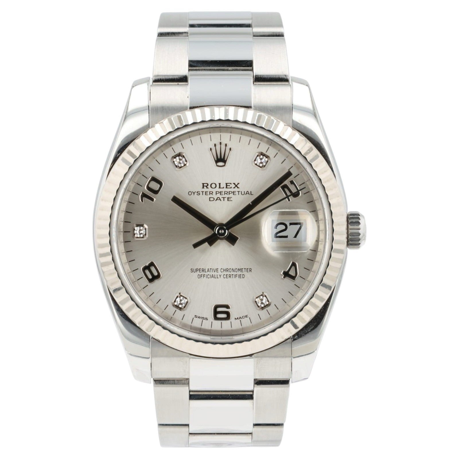 Rolex Date Silver Dial Stainless Steel 34mm Automatic Unisex Watch 115234