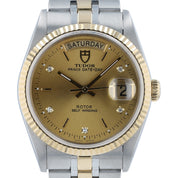 Tudor Prince Date Day Champagne Dial Steel and Gold 36mm Factory Diamond 76213