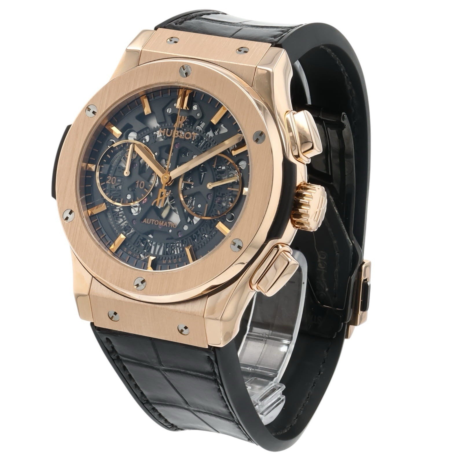 Hublot Classic Fusion 18k Rose Gold Black Dial 45mm Auto Mens 525.OX.0180.LR