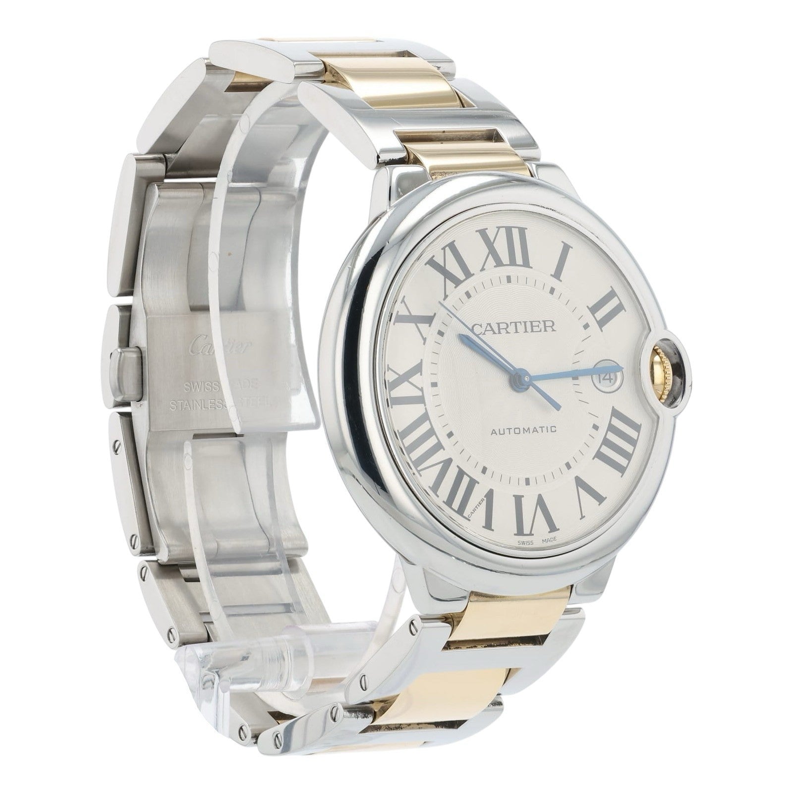 Cartier Ballon Bleu Silver Dial Gold & Steel 42mm Automatic Mens Watch W69009Z3
