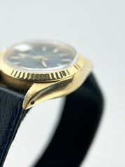 Rolex Lady-Datejust 18k Yellow Gold Automatic Watch 6917 Blue Dial Leather Band