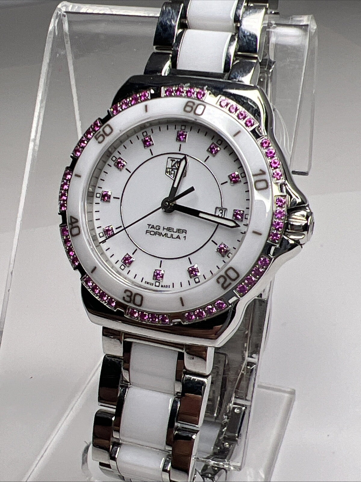 TAG Heuer Formula 1 WAH1319  Pink White Ceramic & Steel Quartz 31mm Date Watch