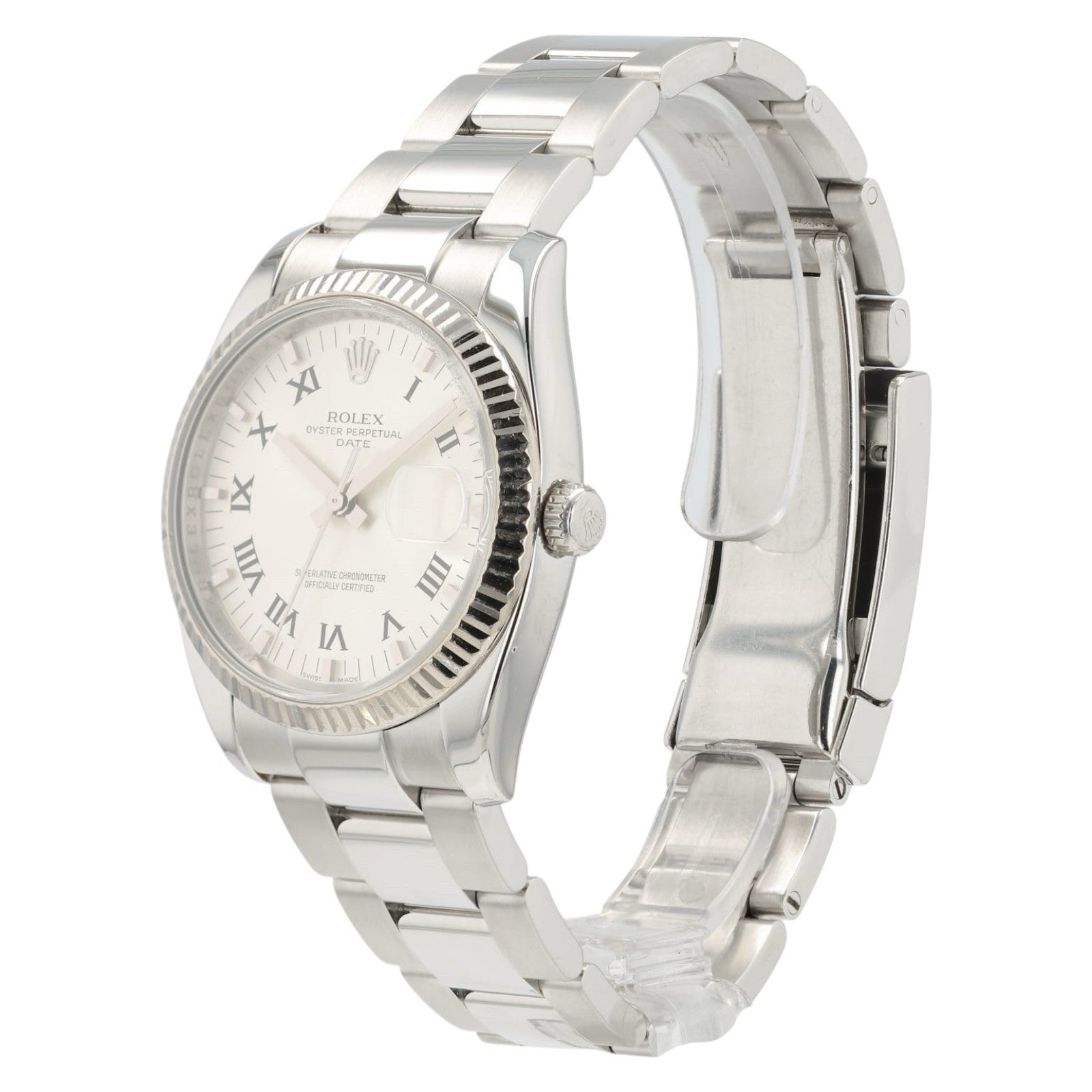 Rolex Date Silver Roman Dial Stainless Steel 34mm Automatic Watch 115234