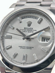 2021 Rolex Day-Date President 40mm Platinum Silver Baguette Dial 228206 B+P