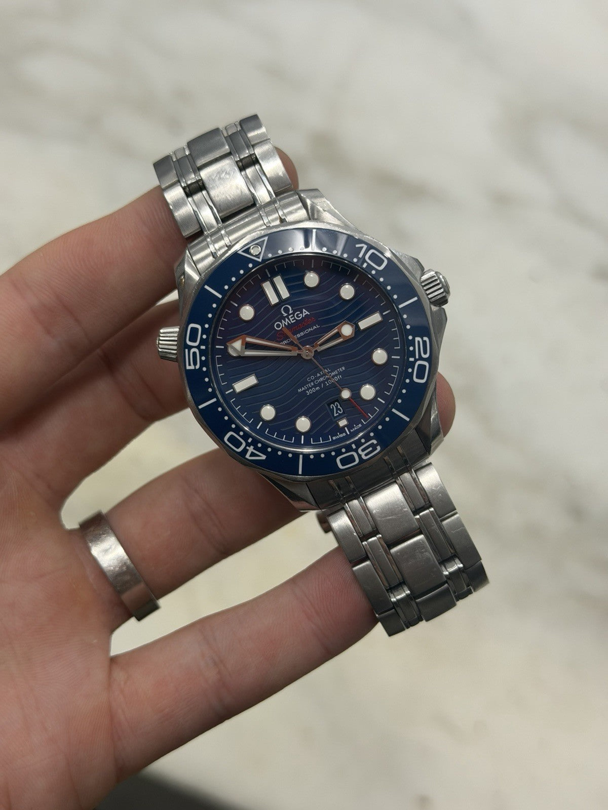 Omega Seamaster Wave 300m Diver Blue Ceramic Watch 210.30.42.20.03.001
