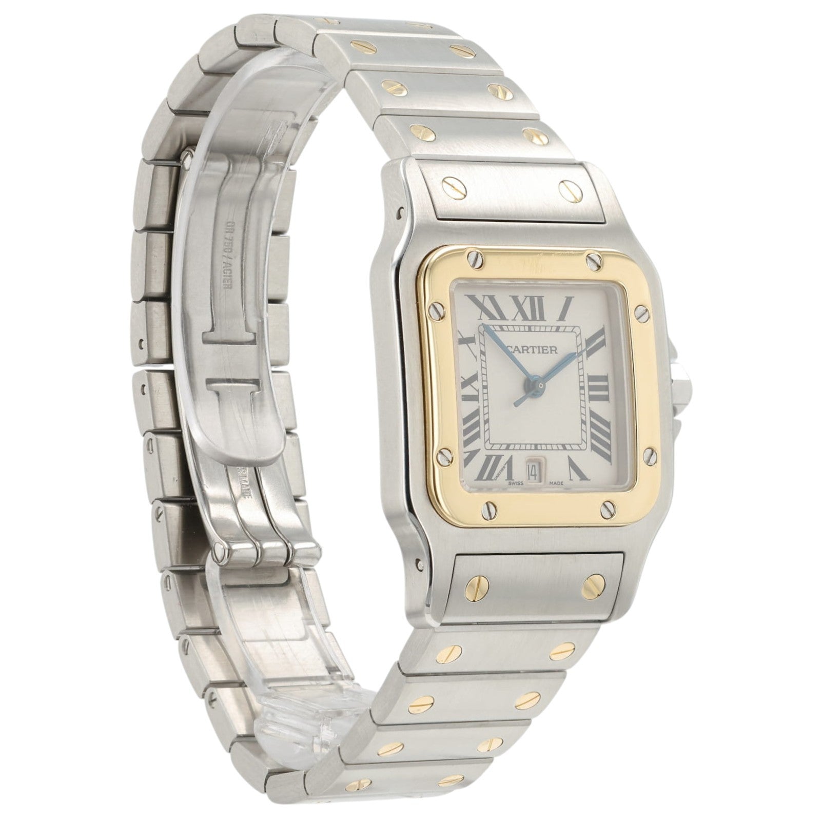 Cartier Santos Galbee Silver Dial 18k Yellow Gold & Steel 29mm Watch W20011C4