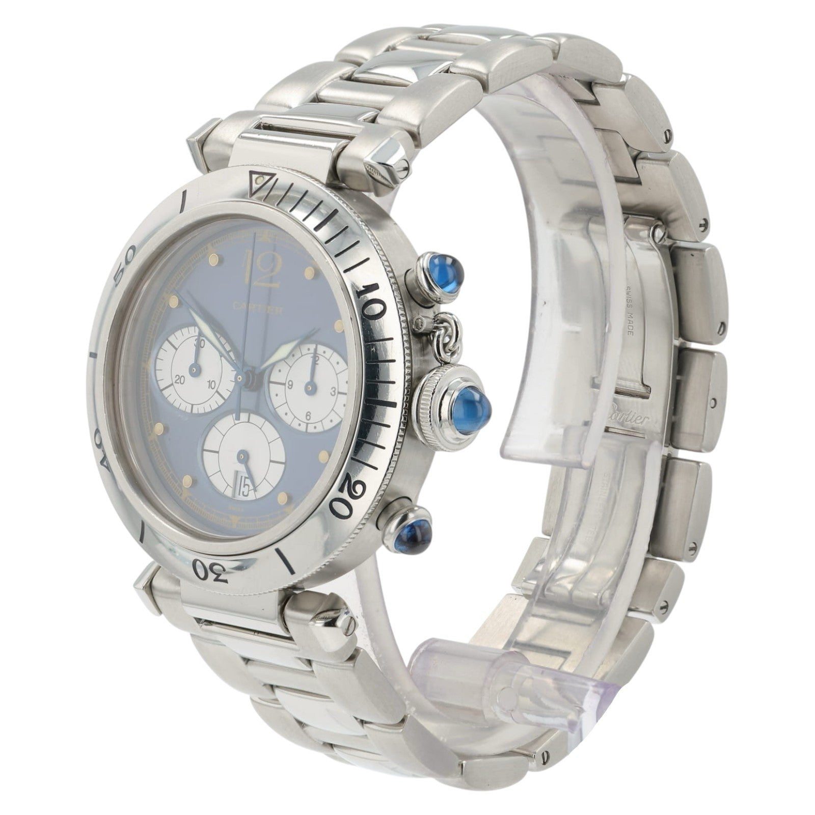 Cartier Pasha Chrono Blue Dial Stainless Steel 38mm Quartz Movement W3100355