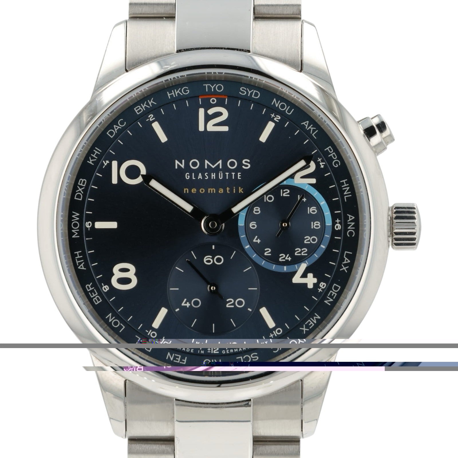 Nomos World Timer Blue Dial Stainless Steel 40mm Automatic Movement Mens Watch