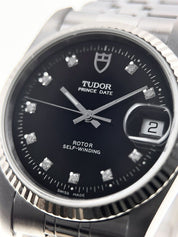 Tudor Prince Date Steel Black Diamond Dial 34mm Automatic Men’s Watch 74034