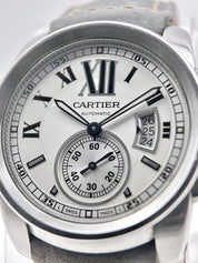 Cartier Calibre White Roman Dial Men’s Auto 42mm Stainless Watch - B/P