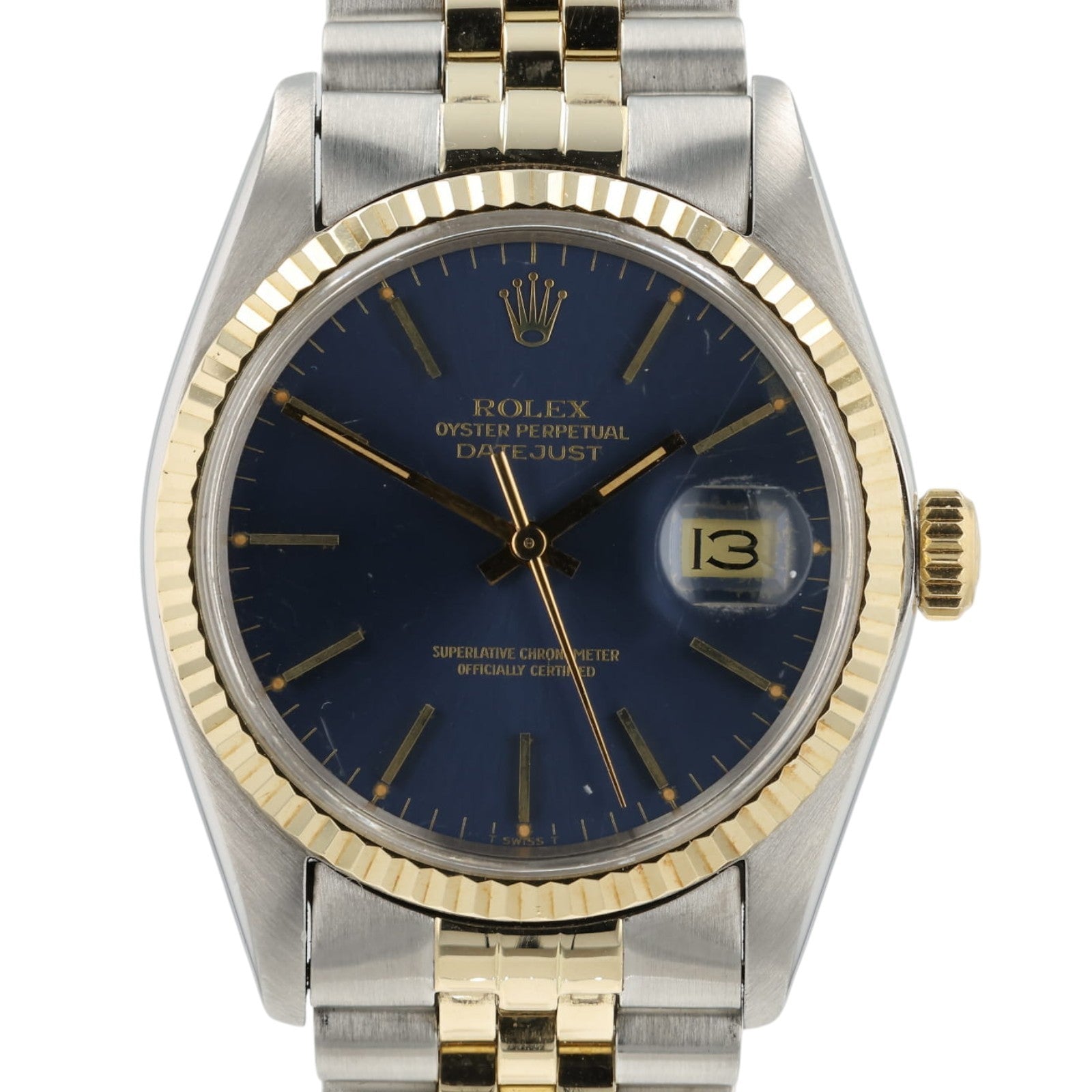 Rolex Datejust Blue Dial 18k Yellow Gold & Steel 36mm Automatic Mens Watch 16013