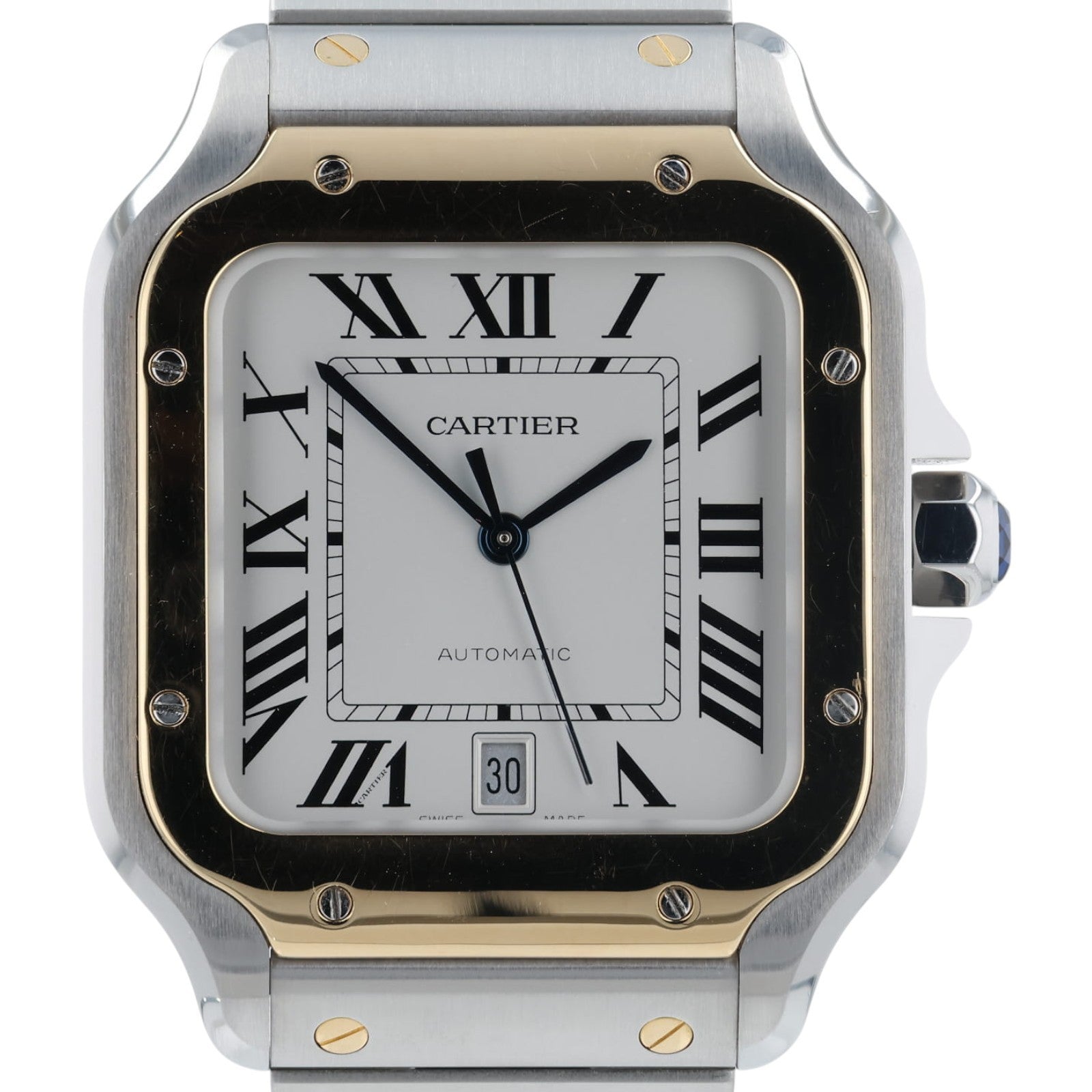 Cartier Santos Silver Dial Steel and 18k Gold 39.8mm Auto Men's Watch W2SA0006