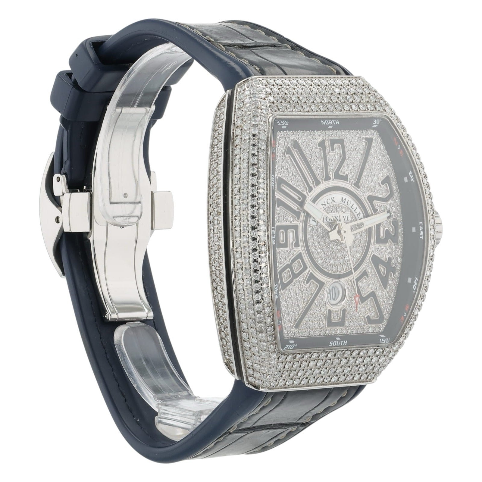 Franck Muller Vanguard Diamond Steel Black Dial 445mm Automatic Watch V45 SC DT