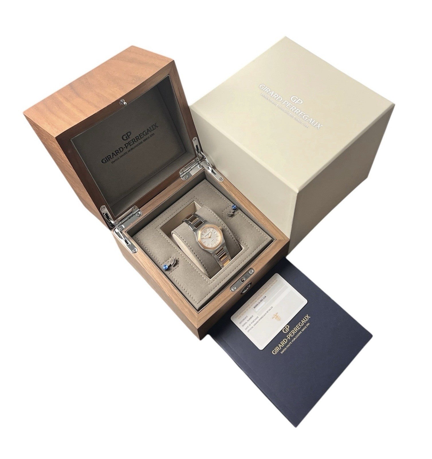 Girard Perregaux Laureato White Dial Rose Gold and Steel 34mm Quartz Watch 80189