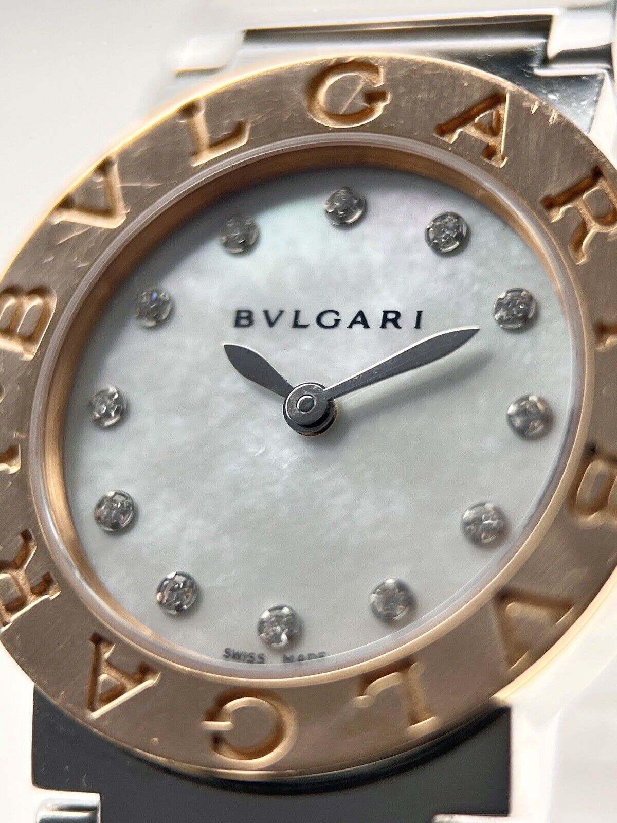 Bulgari Ladies 26mm Quartz Movement Mother Of Pearl Diamond Dial 18k Rose P26SG