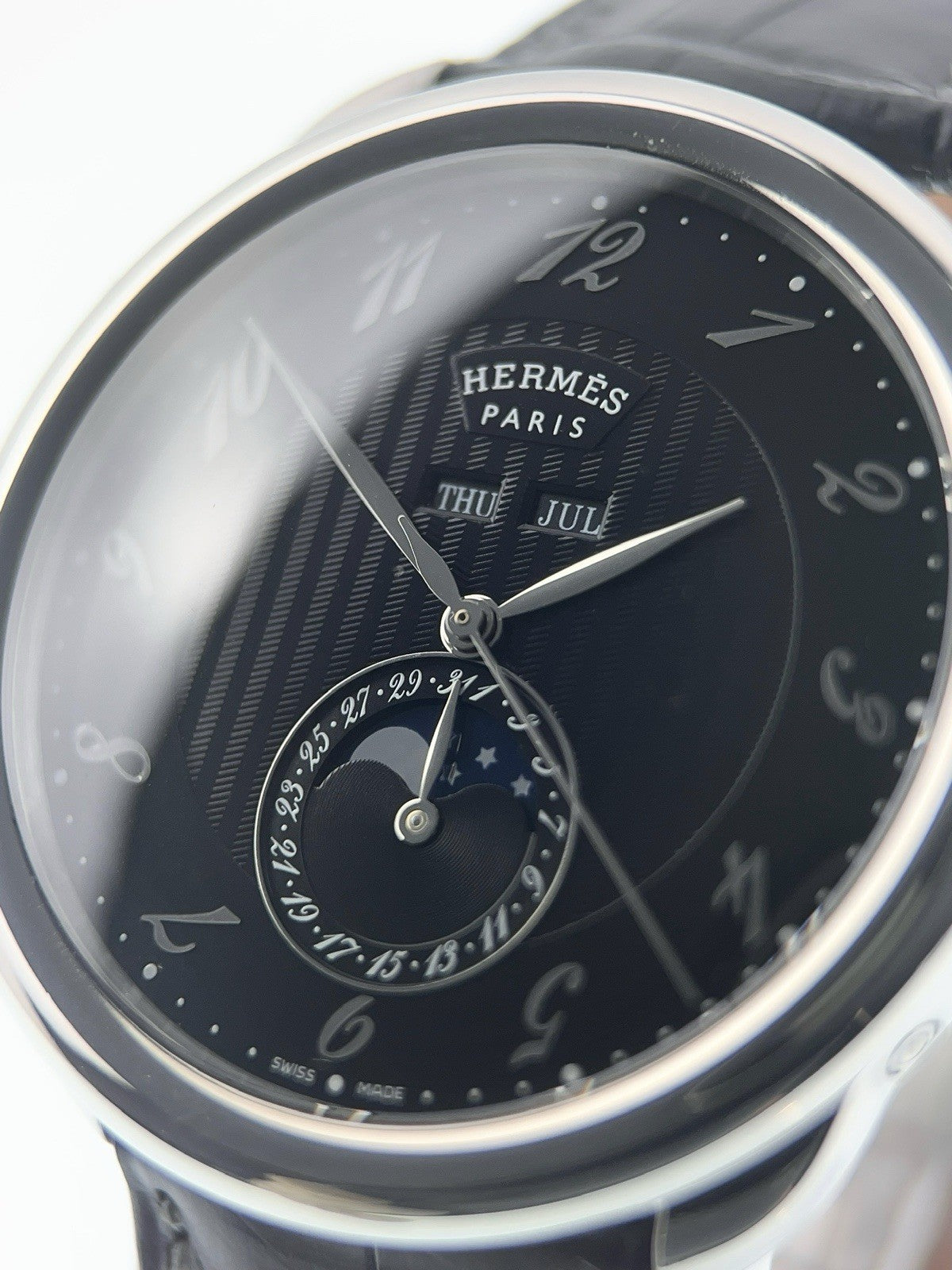 Hermes Arceau Stainless Steel Grey Black Dial 43mm Automatic Mens Watch AR8.810