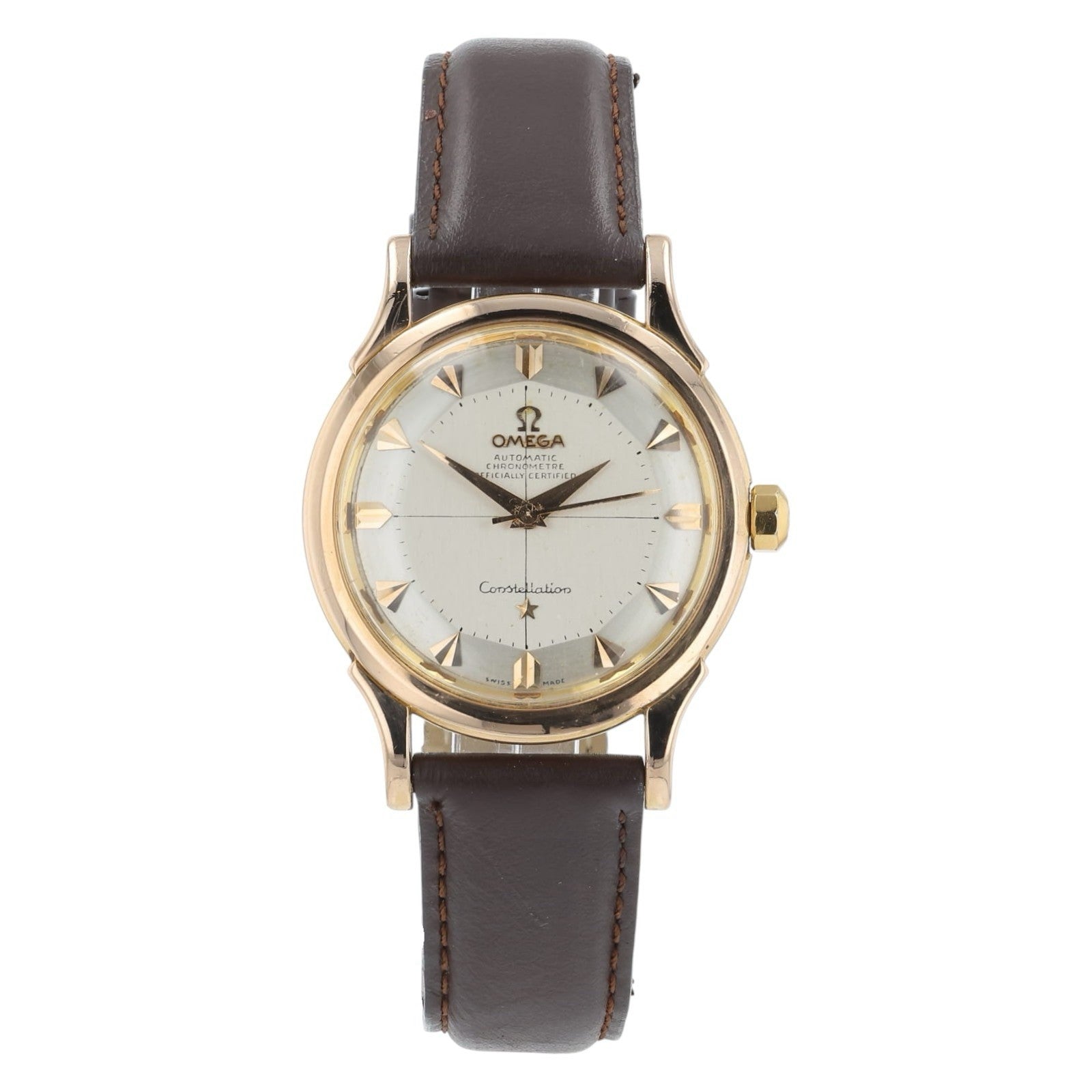 Omega Constellation Pie-Pan 18k Gold Silver Dial 35mm Automatic Unisex 2852SC