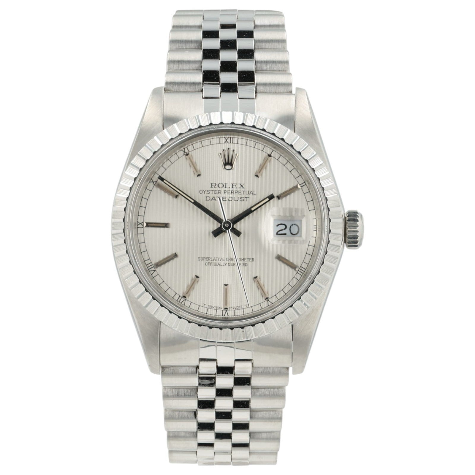 Rolex Datejust Silver Tapestry Dial Stainless Steel 36mm Automatic Men’s 16030
