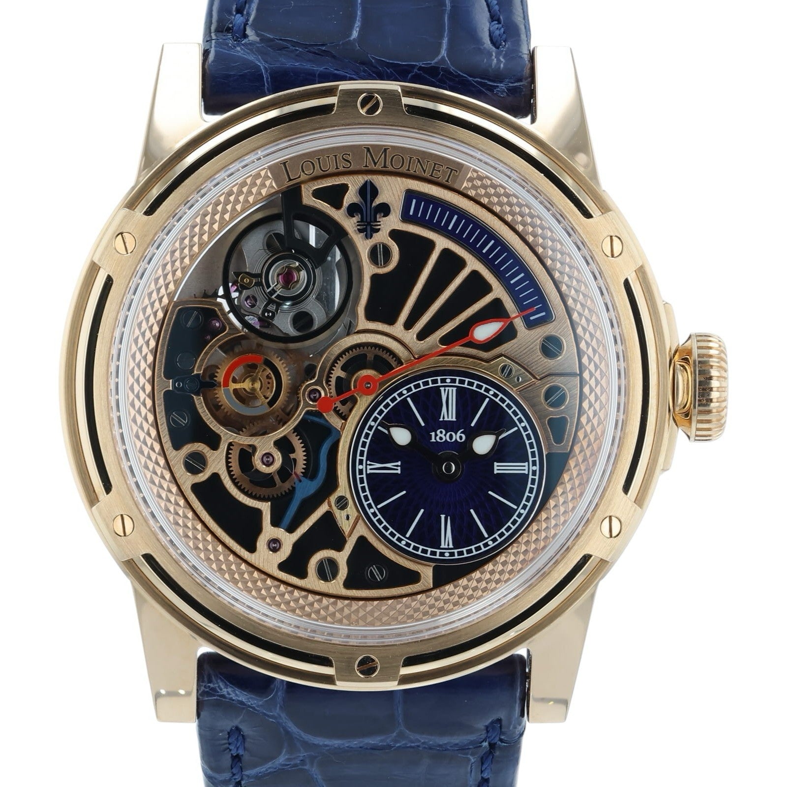 Louis Moinet Tempograph 18k Rose Gold Blue Dial 44mm Automatic Mens 50.550.20