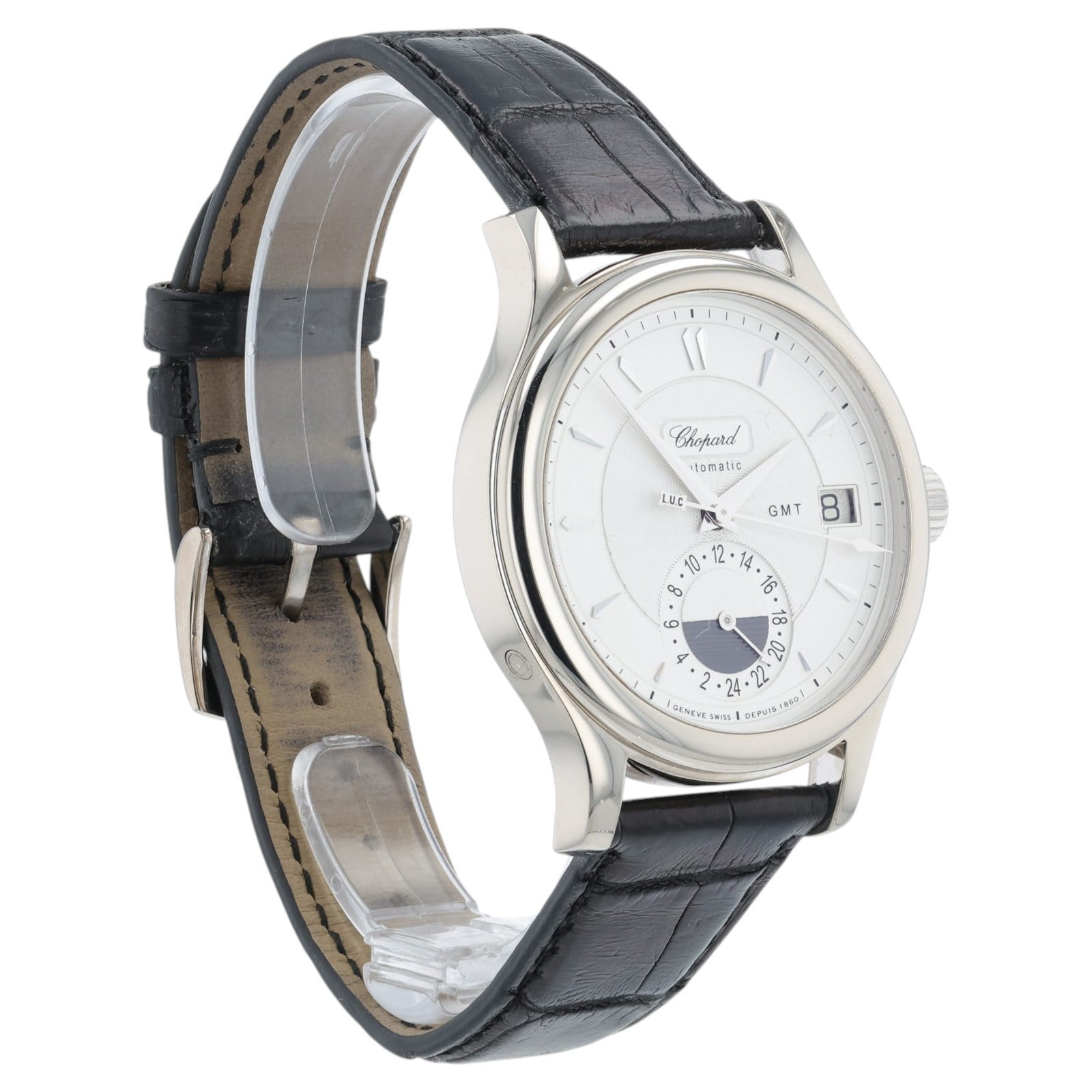 Chopard LUC GMT Silver Dial 18k White Gold 38mm Automatic Mens Watch 161867-1001