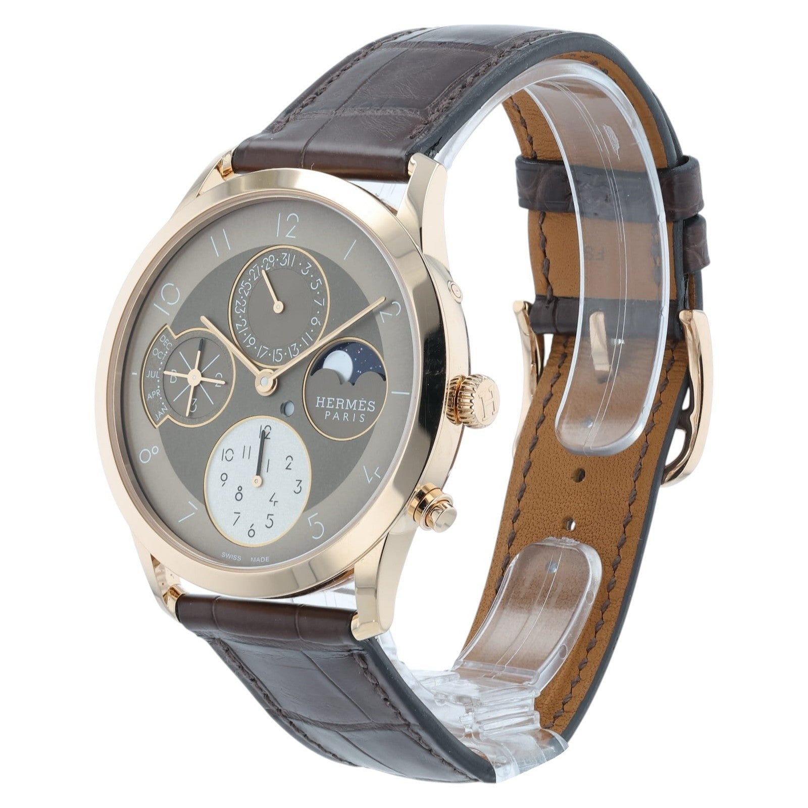 NEW Hermes Quantieme 18k Rose Gold Brown Dial 39.5mm Automatic Watch 408038WW00